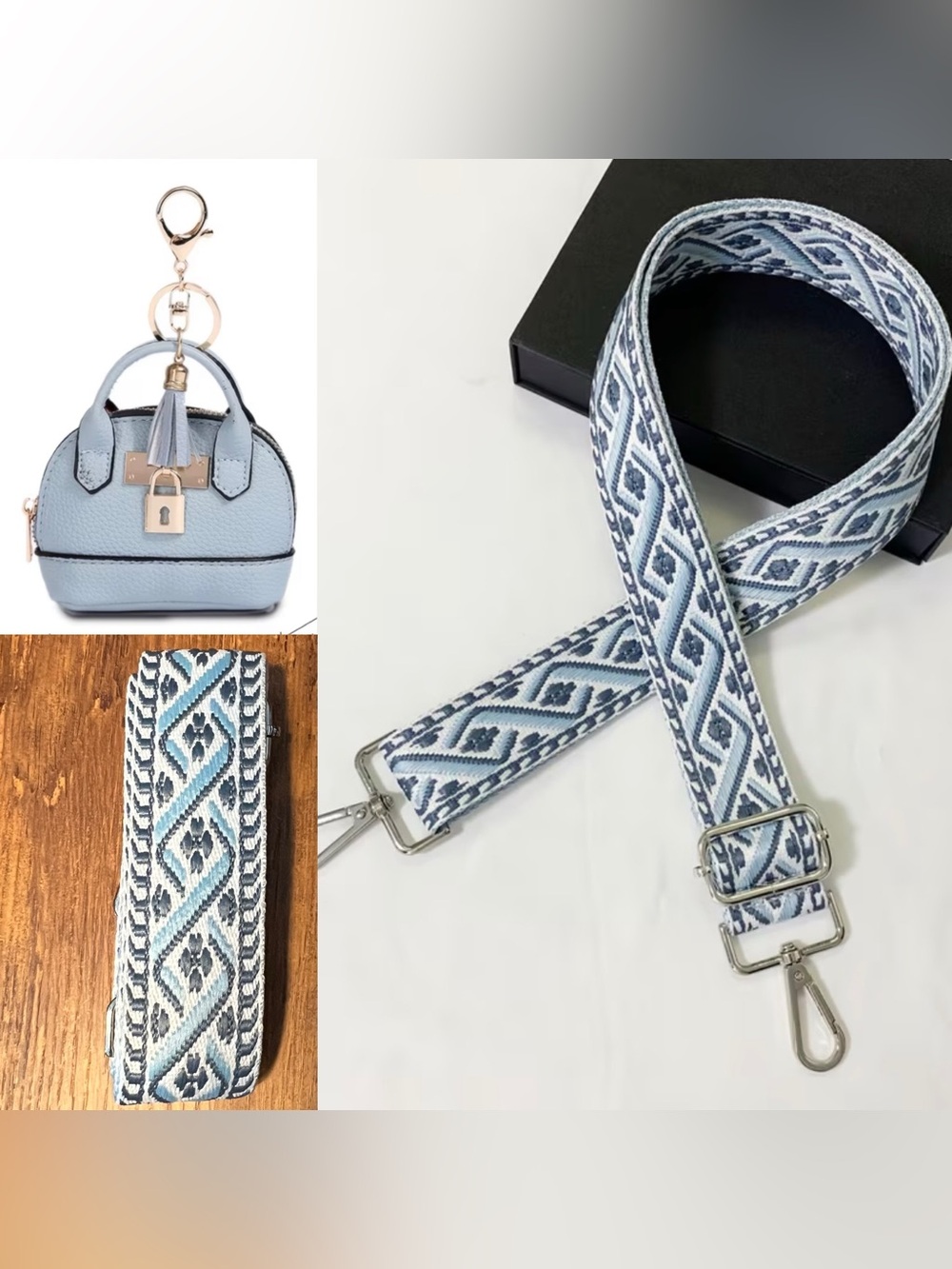 Guitar Style Patterned Adjustable Bag Strap and Mini Bag Keychain Charm NWT